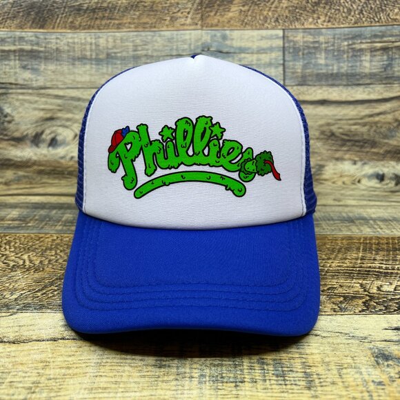 Philadelphia Phillies Mens Trucker Hat Blue Snapback Phanatic Mascot Ball Cap - Picture 2 of 8